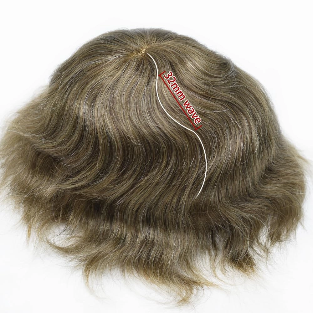 RESHE Lace Hair System for Men Hair Pieces Fine Welded Lace Toupee For Mens Human Hair Replacement Systems Toupee Hair for Men Hair Piece 8X10#610#6 Light Brown 10% Grey 80% Density