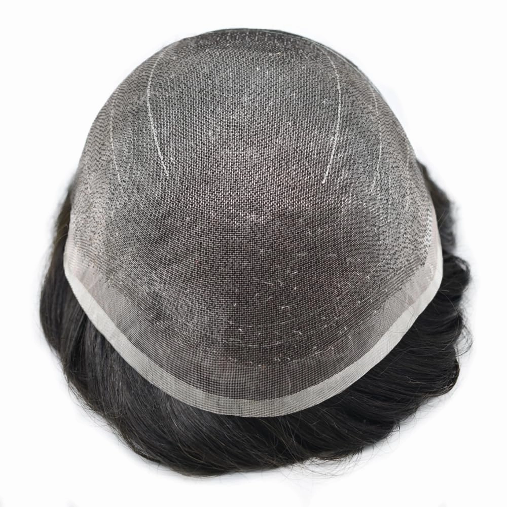 RESHE Lace Toupee for Mens Toupee Hair Pieces Fine Welded Lace Toupee For Mens Human Hair Replacement Systems For Mens Hair Piece 8X10#1 JET BLACK 80% Density