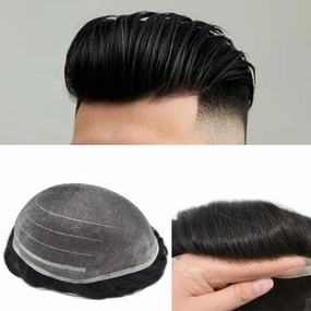 RESHE Lace Toupee for Mens Toupee Hair Pieces Fine Welded Lace Toupee For Mens Human Hair Replacement Systems For Mens Hair Piece 8X10#1 JET BLACK 80% Density