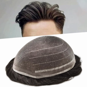 RESHE Lace Toupee for Mens Toupee Hair Pieces Fine Welded Lace Toupee For Mens Human Hair Replacement Systems For Mens Hair Piece 8X10#210#2 DARKEST BROWN 10% GREY 80% Density