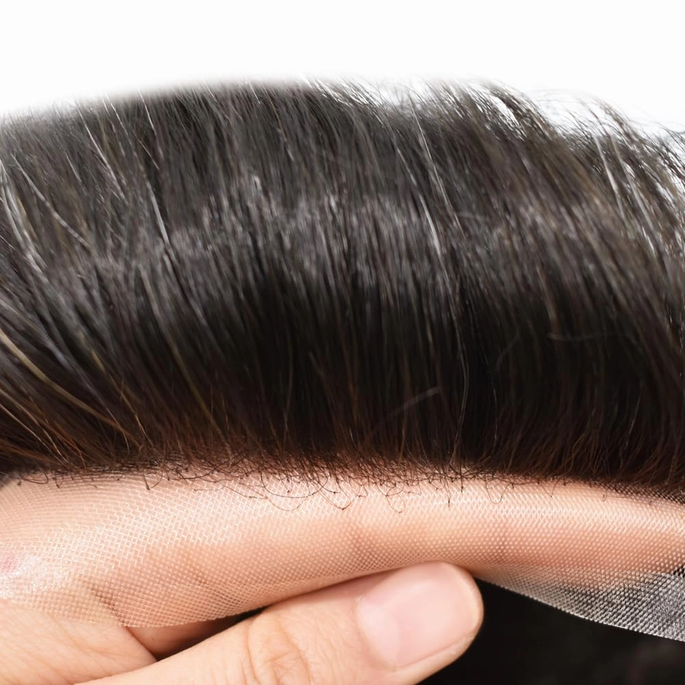 RESHE Lace Toupee for Mens Toupee Hair Pieces Fine Welded Lace Toupee For Mens Human Hair Replacement Systems For Mens Hair Piece 8X10#210#2 DARKEST BROWN 10% GREY 80% Density