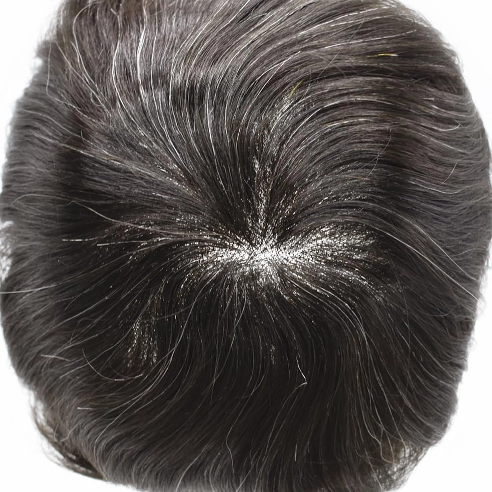 RESHE Lace Toupee for Mens Toupee Hair Pieces Fine Welded Lace Toupee For Mens Human Hair Replacement Systems For Mens Hair Piece 8X10#210#2 DARKEST BROWN 10% GREY 80% Density