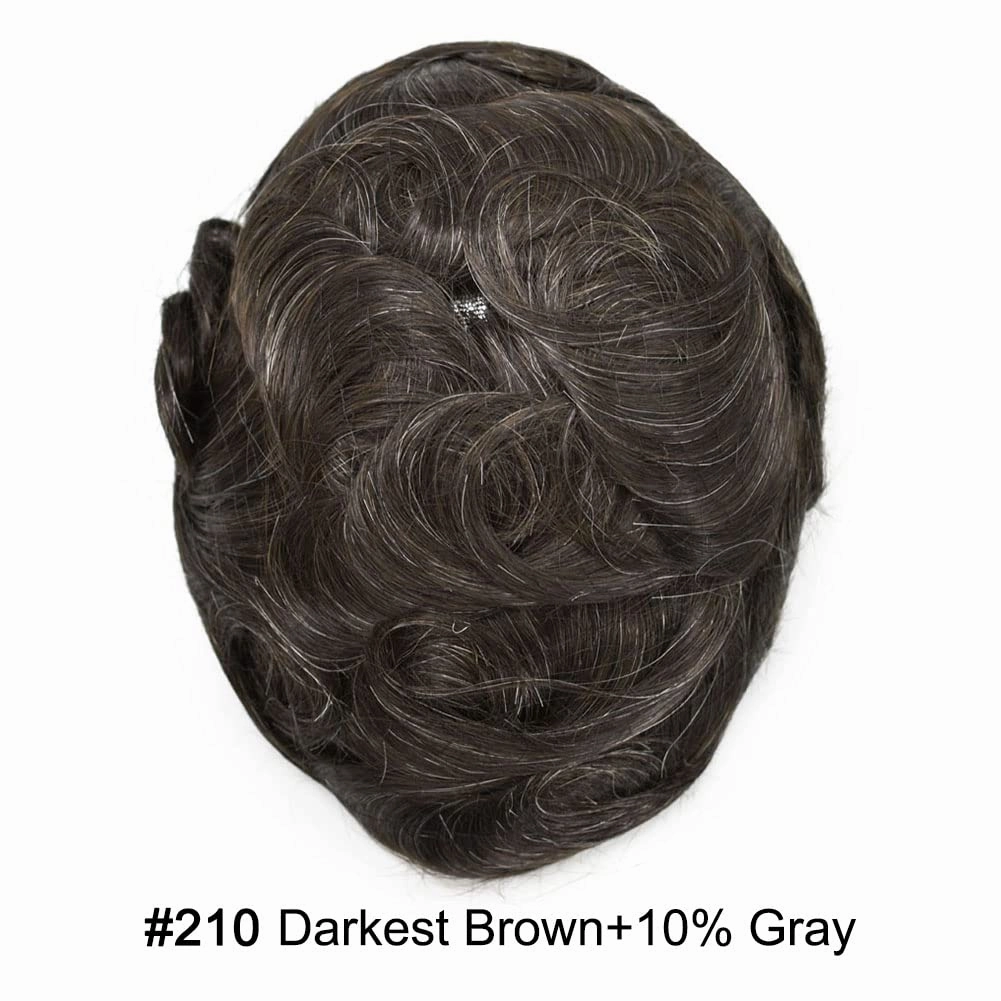 RESHE Lace Toupee for Mens Toupee Hair Pieces Fine Welded Lace Toupee For Mens Human Hair Replacement Systems For Mens Hair Piece 8X10#210#2 DARKEST BROWN 10% GREY 80% Density