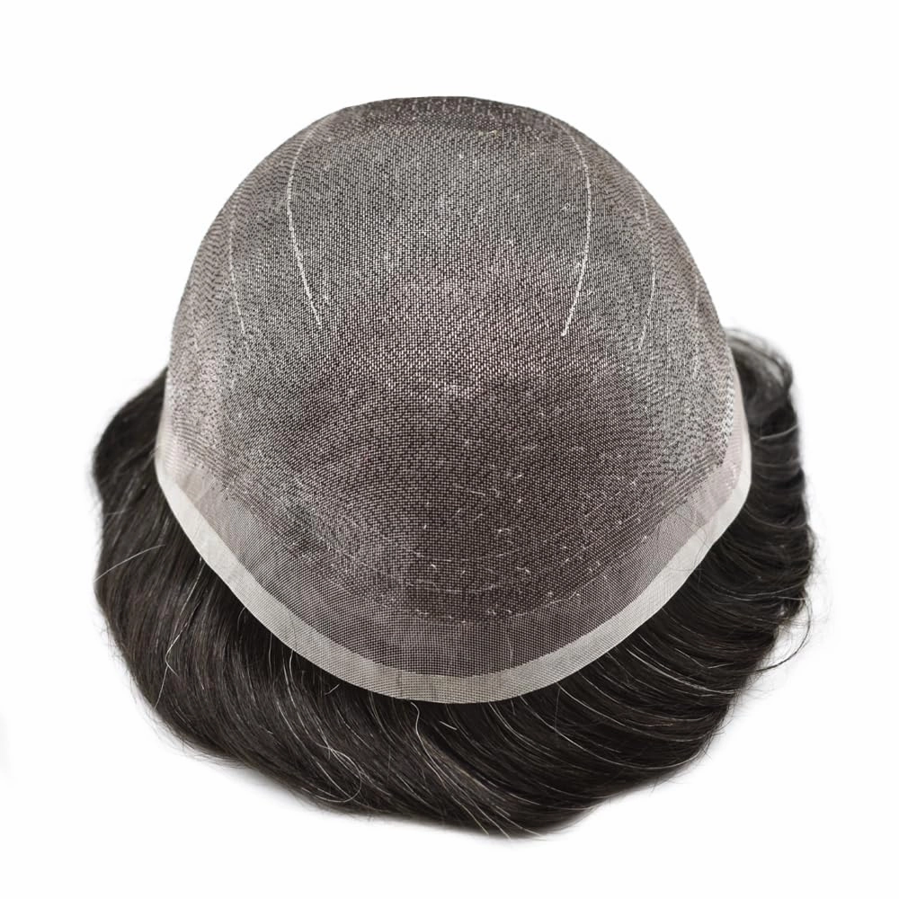 RESHE Lace Toupee for Mens Toupee Hair Pieces Fine Welded Lace Toupee For Mens Human Hair Replacement Systems For Mens Hair Piece 8X10#210#2 DARKEST BROWN 10% GREY 80% Density