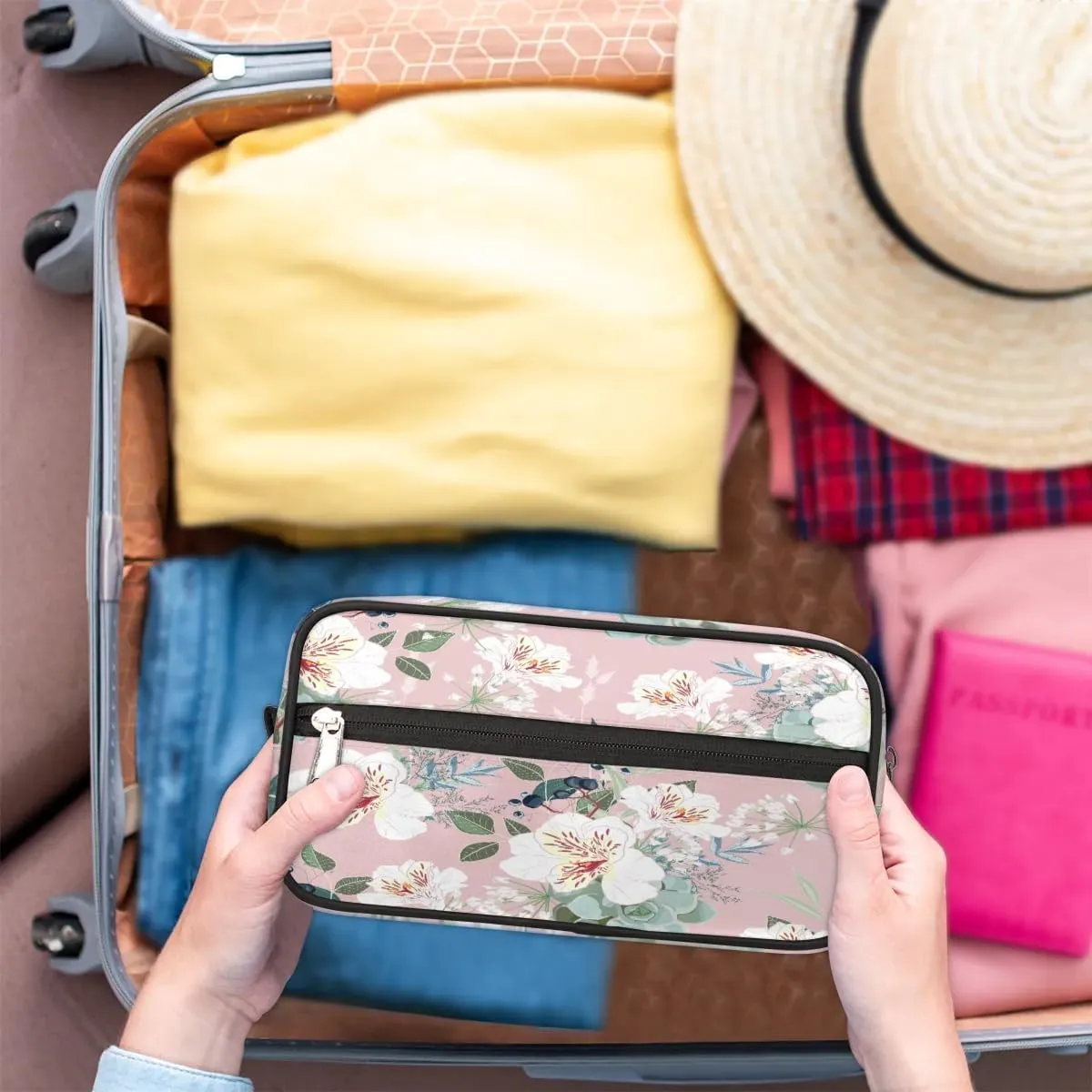 Retro Flower Paint Travel Toiletry Bag for Women Men Small Cosmetic Makeup Organizer Water Resistant Shaving Bag Portable Make Up Bag Storage Bags with Handle