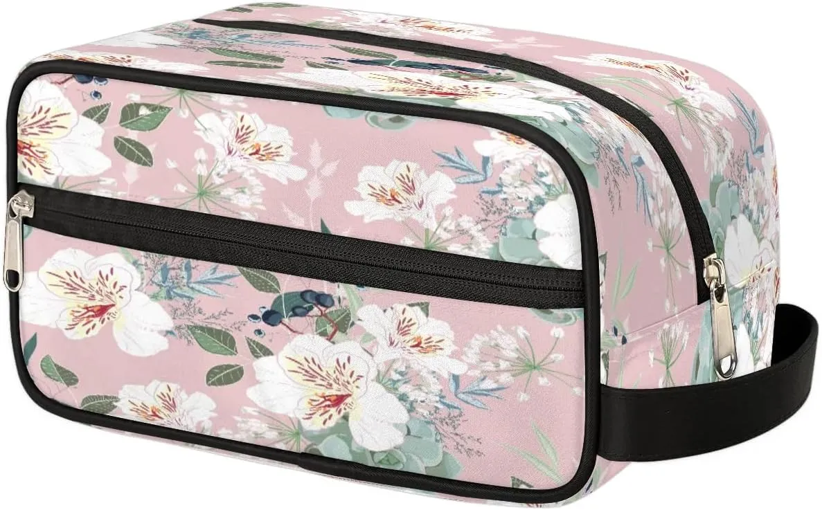 Retro Flower Paint Travel Toiletry Bag for Women Men Small Cosmetic Makeup Organizer Water Resistant Shaving Bag Portable Make Up Bag Storage Bags with Handle