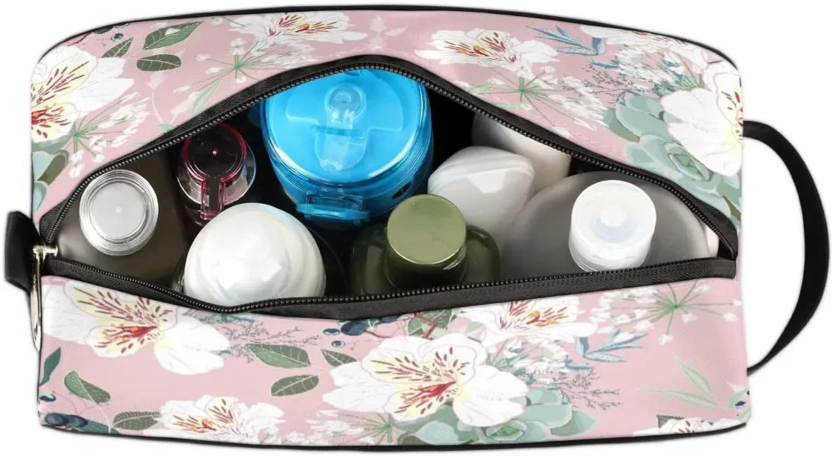 Retro Flower Paint Travel Toiletry Bag for Women Men Small Cosmetic Makeup Organizer Water Resistant Shaving Bag Portable Make Up Bag Storage Bags with Handle