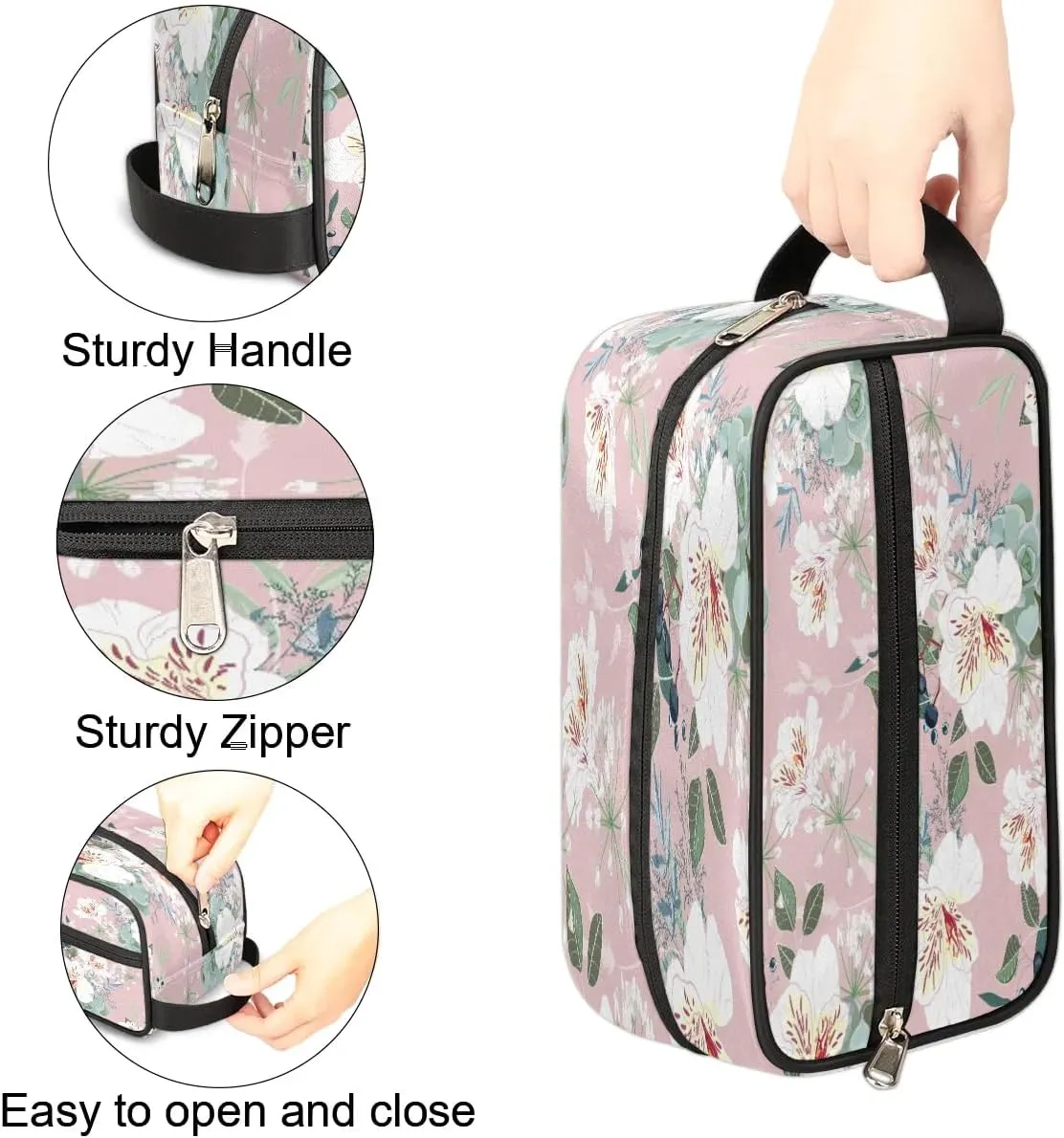 Retro Flower Paint Travel Toiletry Bag for Women Men Small Cosmetic Makeup Organizer Water Resistant Shaving Bag Portable Make Up Bag Storage Bags with Handle