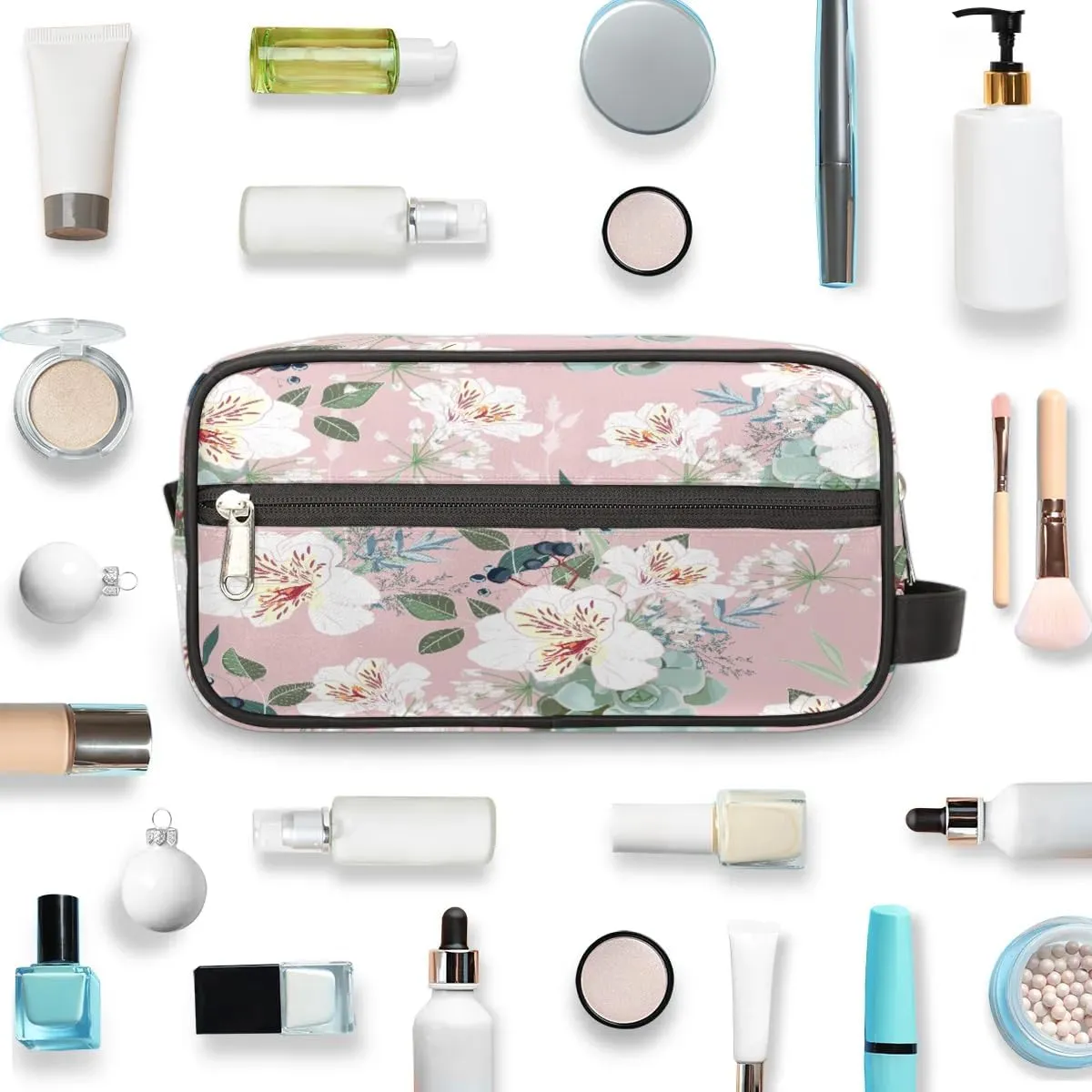 Retro Flower Paint Travel Toiletry Bag for Women Men Small Cosmetic Makeup Organizer Water Resistant Shaving Bag Portable Make Up Bag Storage Bags with Handle