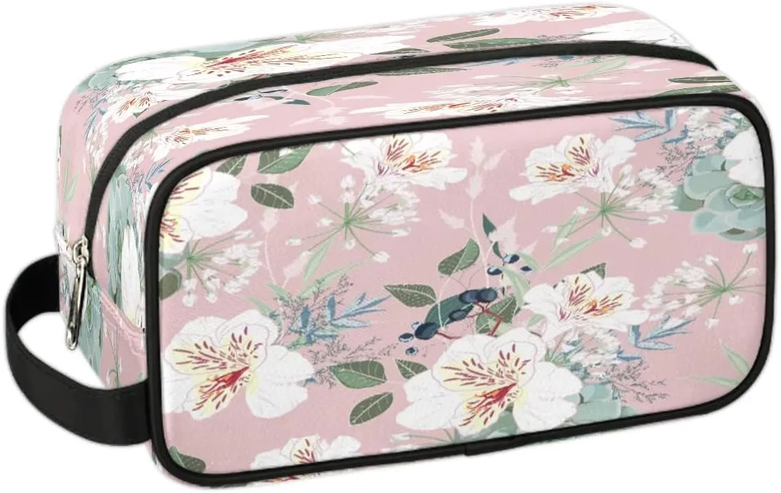 Retro Flower Paint Travel Toiletry Bag for Women Men Small Cosmetic Makeup Organizer Water Resistant Shaving Bag Portable Make Up Bag Storage Bags with Handle