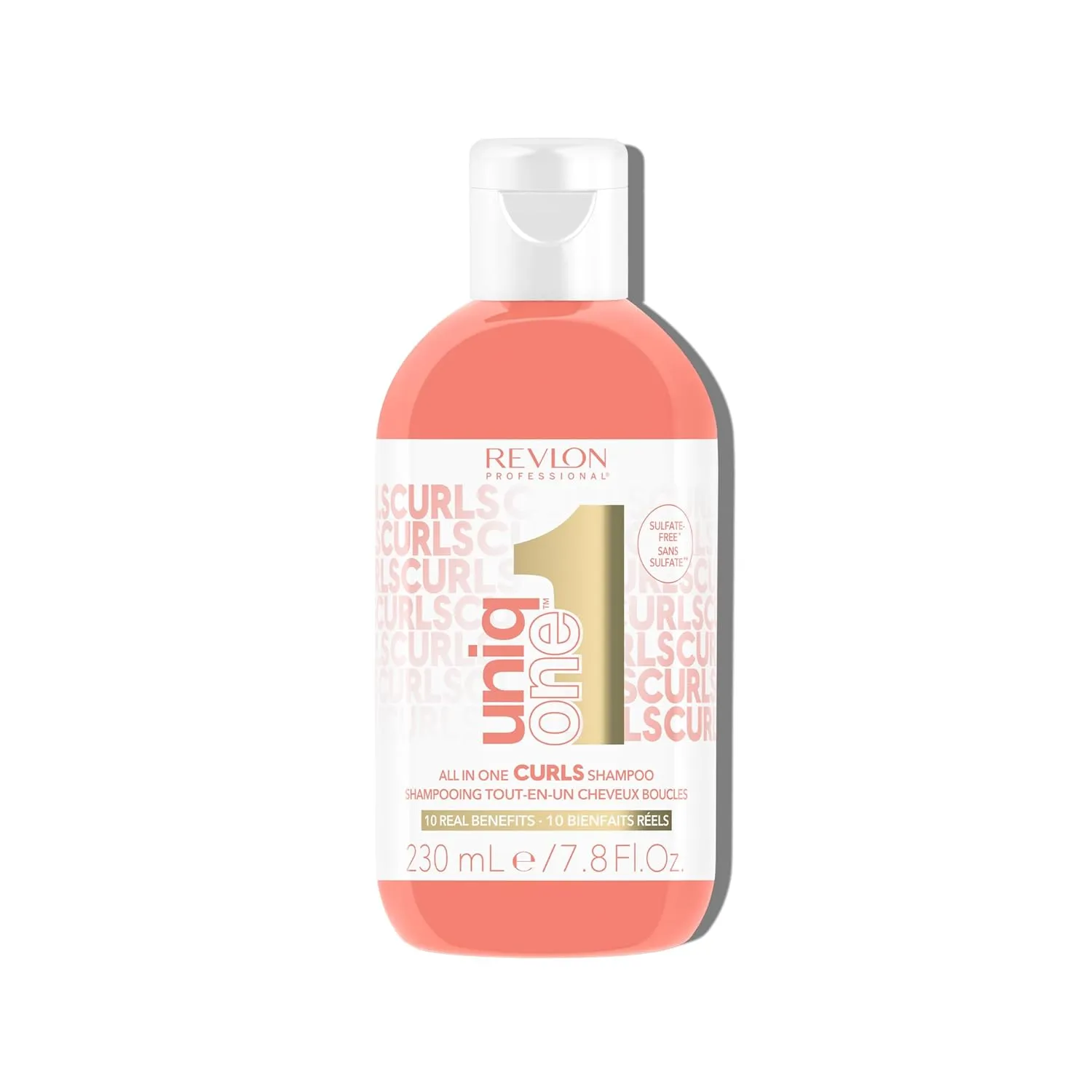 REVLON PROFESSIONAL UniqOne Curls Shampoo, 10-in-1 Sulfate-Free Formula for Curly Hair, Curl Defining, Controls Frizz, Hydrates, Color Safe & Vegan, 7.7 fl oz