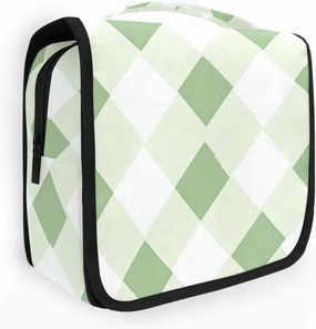 Rhomboid White White Eucalyptus Makeup Bags with hanging hook Zipper Large Capacity Travel Cosmetic Bag Vertical Free-Standing
