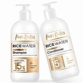 Rice Water Shampoo and Conditioner Set for Thinning Hair - with Natural Ingredients including Biotin and Caffeine, Men and Women