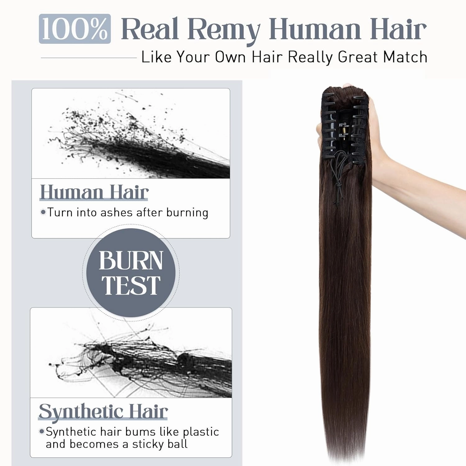 Rich Choices Claw Clip Ponytail Extension Human Hair #2 Dark Brown Real Hair Ponytail Extension Balayage 14 Inch Clip In Long Ponytail Hair Extensions Straight For Women 105g One Piece