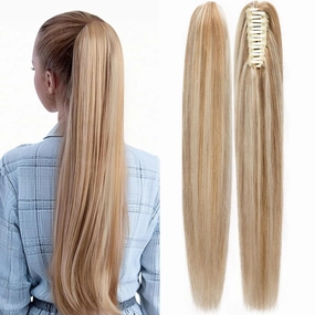Rich Choices Claw Clip Ponytail Extension Human Hair Real Hair Ponytail Balayage Golden Brown Highlighted Bleach Blonde 14 Inch 105g One Piece Clip In Long Ponytail Hair Extension For Women #12P613