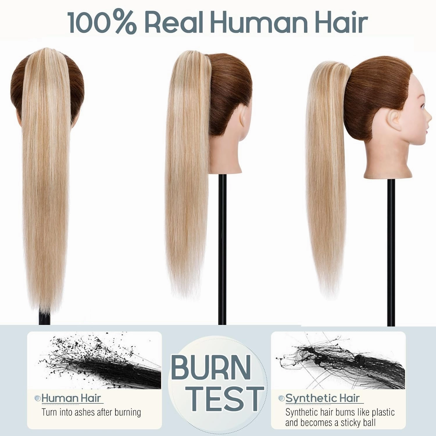Rich Choices Claw Clip Ponytail Extension Human Hair Real Hair Ponytail Balayage Golden Brown Highlighted Bleach Blonde 14 Inch 105g One Piece Clip In Long Ponytail Hair Extension For Women #12P613