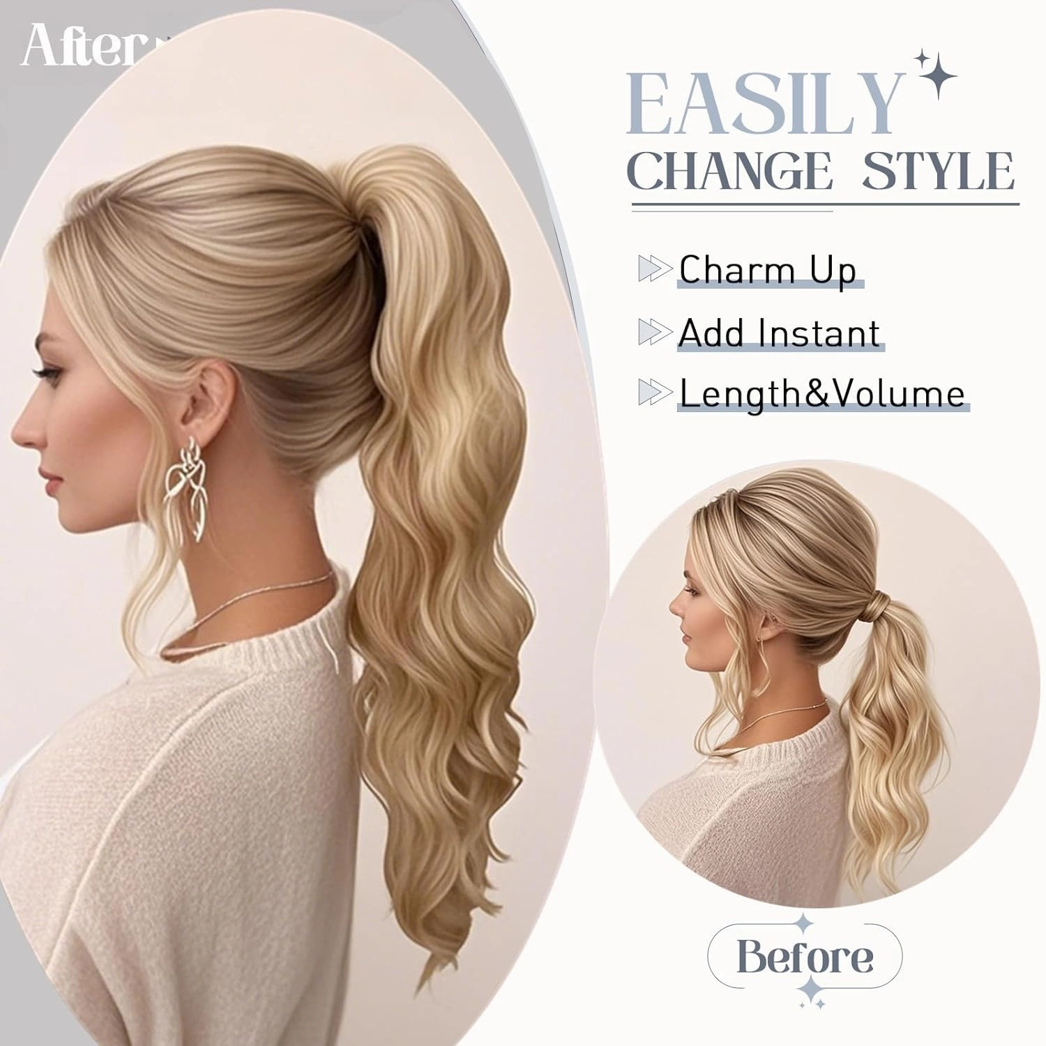 Rich Choices Claw Clip Ponytail Extension Human Hair Real Hair Ponytail Extension Balayage Bleach Blonde 14 Inch 105g One Piece Clip In Long Ponytail Hair Extensions Straight For Women #613