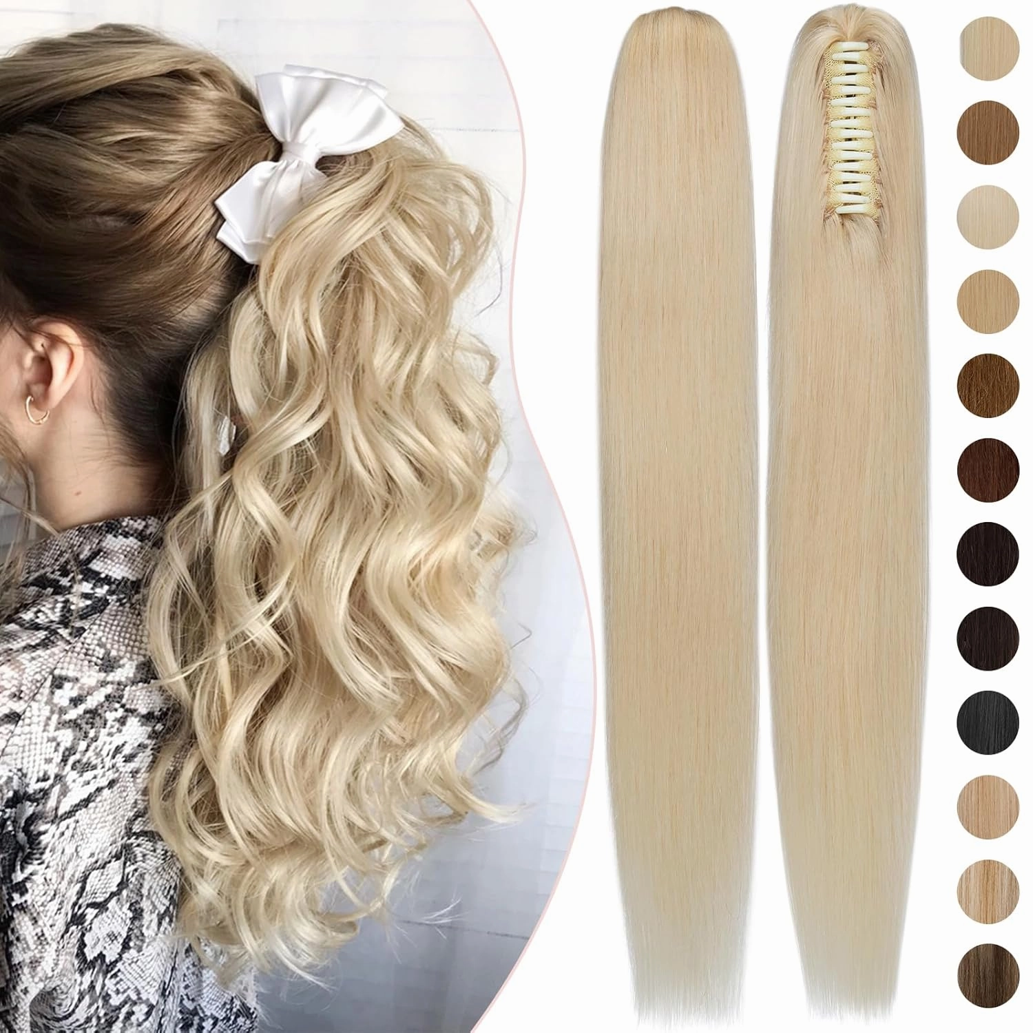 Rich Choices Claw Clip Ponytail Extension Human Hair Real Hair Ponytail Extension Balayage Bleach Blonde 14 Inch 105g One Piece Clip In Long Ponytail Hair Extensions Straight For Women #613