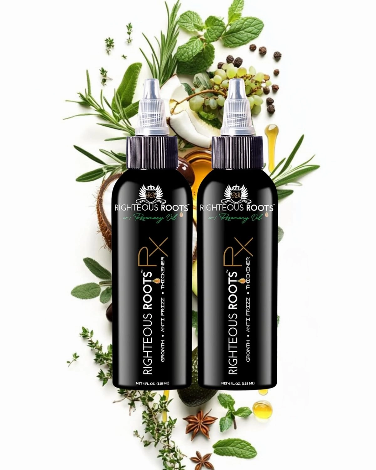 Righteous Roots Hair Oil for Hair Growth, Anti Frizz and Thickener (4 fl OZ, Pack of 2) - Best for Beard, Curly, Wavy and Natural Hair