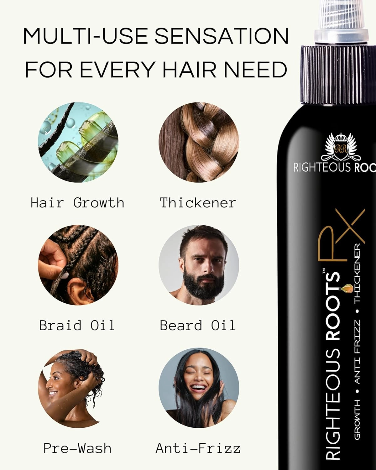 Righteous Roots Hair Oil for Hair Growth, Anti Frizz and Thickener (4 fl OZ, Pack of 2) - Best for Beard, Curly, Wavy and Natural Hair