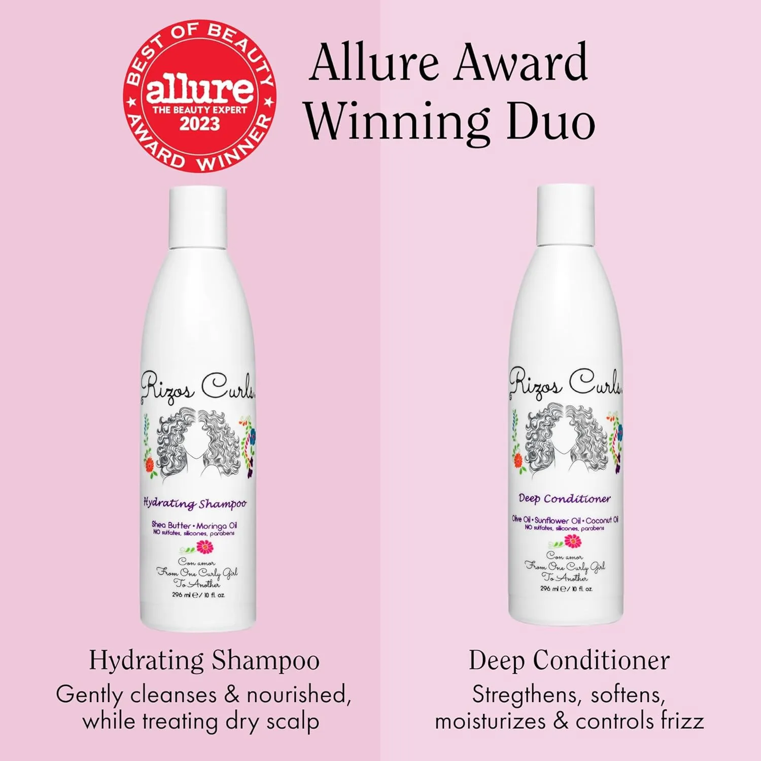 Rizos Curls Wash Day Bundle Hydrating Shampoo & Deep Conditioner Set with Shea Butter for Every Curl Pattern 1a-4c Gently Cleanses, Moisturizes, Softens & Adds Shine Sulfate & Paraben Free