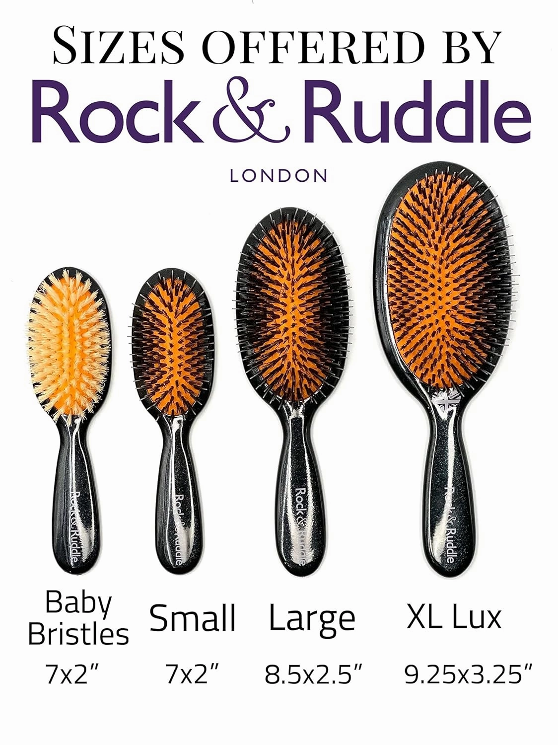 Rock & Ruddle Natural Mixed Boar Bristle Hair Brush for Women and Kids (Small 6.9") - Perfect for Wet or Dry Hair, Detangling Smoothing Blowdrying - Designed & Made in UK - Tickled Pink Design