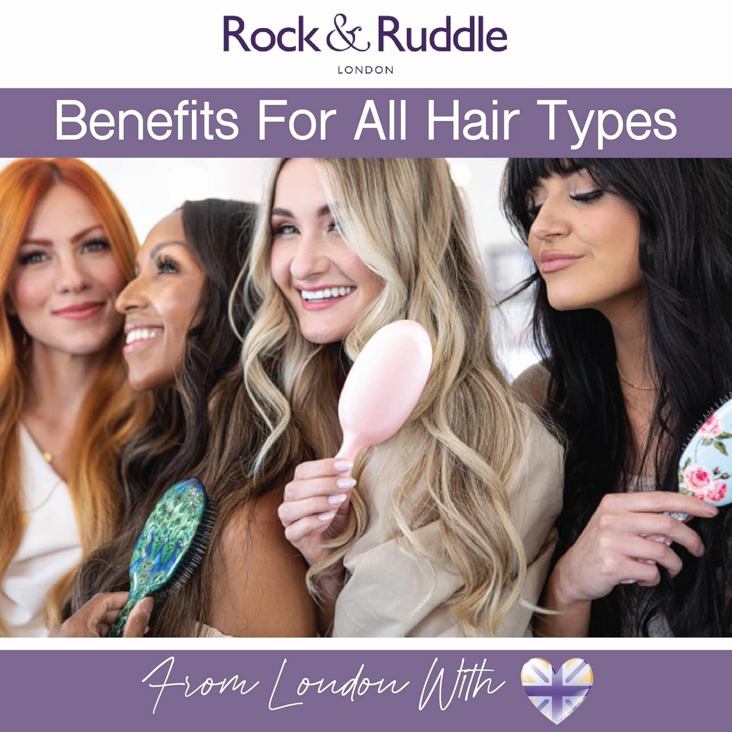 Rock & Ruddle Natural Mixed Boar Bristle Hair Brush for Women and Kids (Small 6.9") - Perfect for Wet or Dry Hair, Detangling Smoothing Blowdrying - Designed & Made in UK - Tickled Pink Design