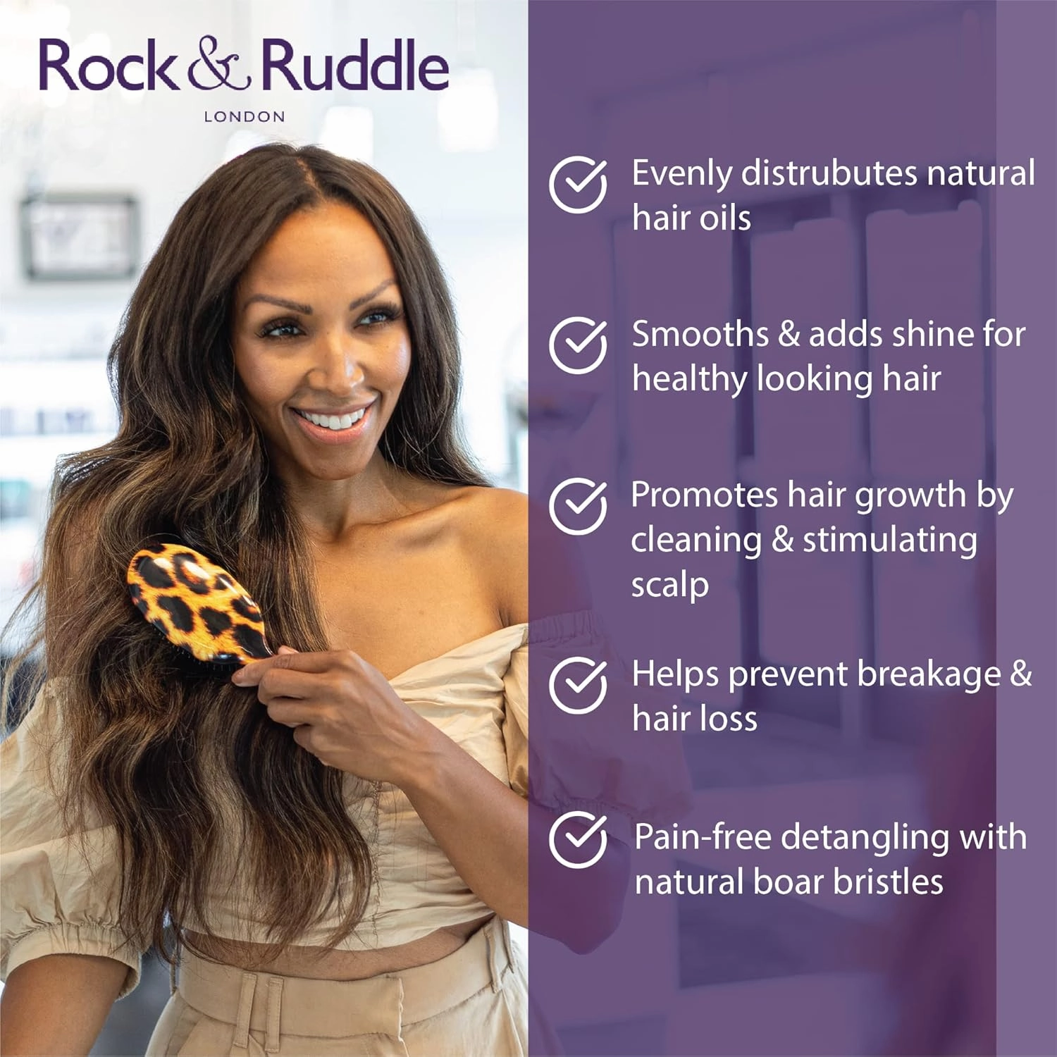Rock & Ruddle Natural Mixed Bristle Hair Brush for Women and Kids (Luxury, 23.5 cm) - Perfect for Wet or Dry Hair, Detangling Smoothing Blowdrying - Designed & Made in UK (Tickled Pink)
