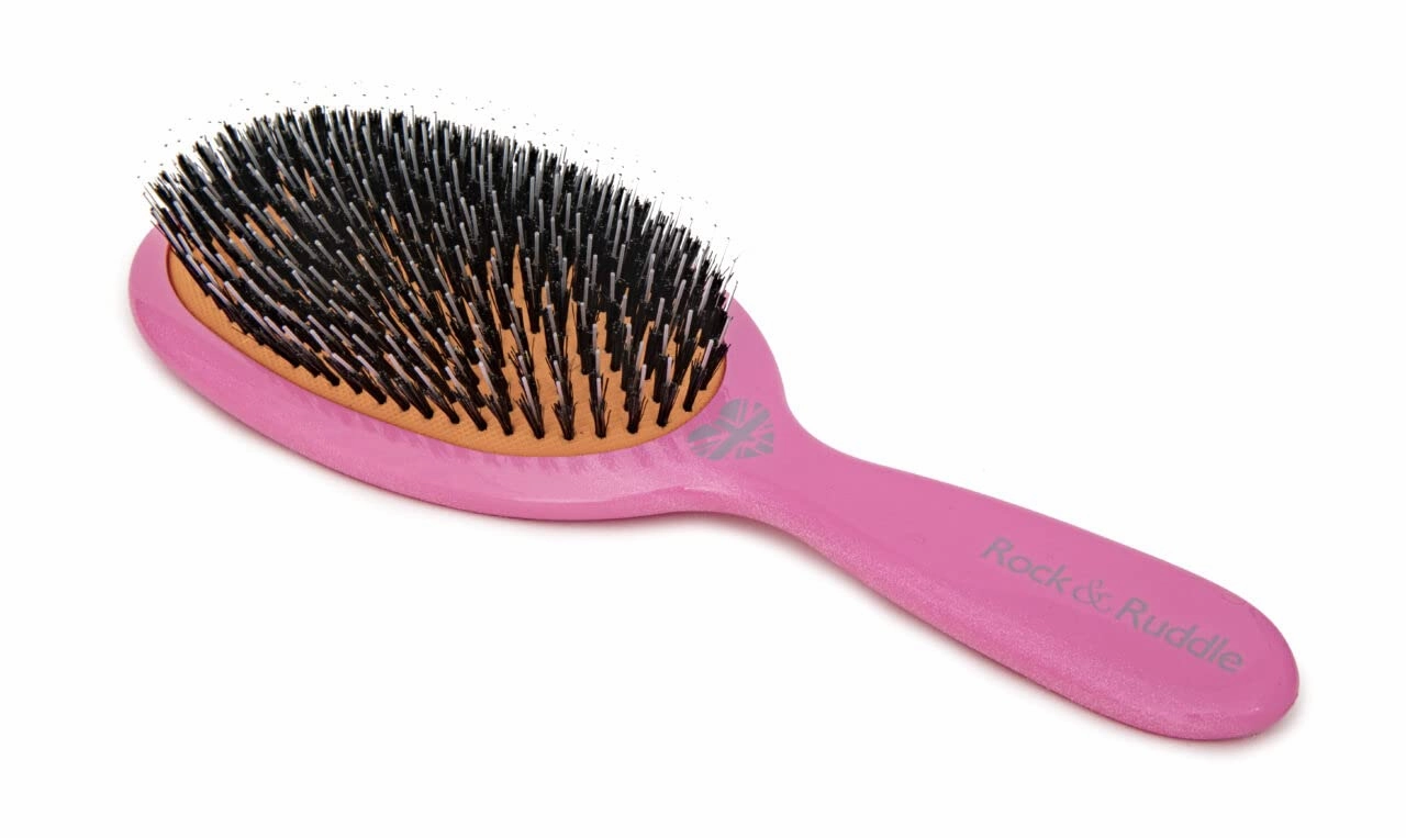 Rock & Ruddle Natural Mixed Bristle Hair Brush for Women and Kids (Luxury, 23.5 cm) - Perfect for Wet or Dry Hair, Detangling Smoothing Blowdrying - Designed & Made in UK (Tickled Pink)