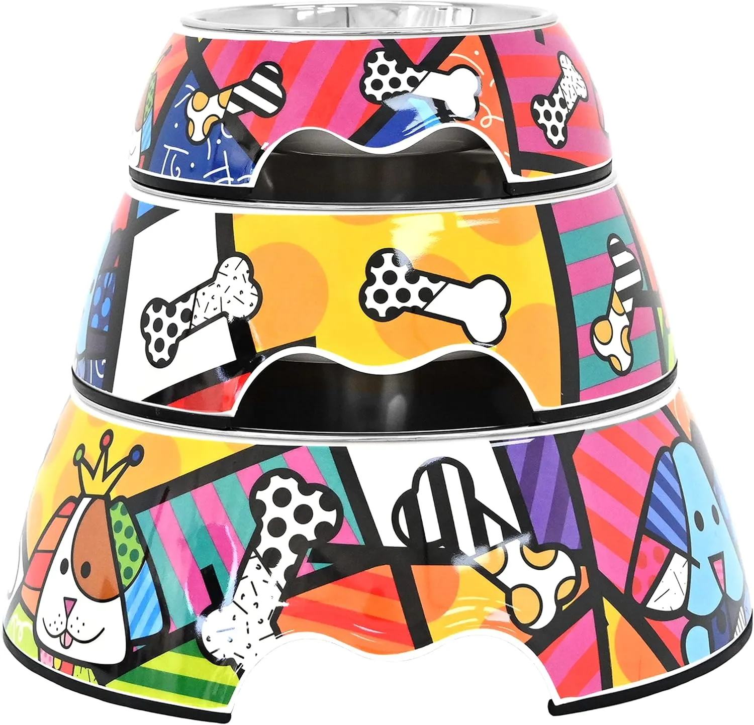 Romero Britto Pet Bowl - Artsy & Washable Food-Grade Stainless Steel Dish for Dogs & Cats, Dog Landscape, Perfect Portion for Food & Water, Great for Small, Medium, Large Breeds (Medium)