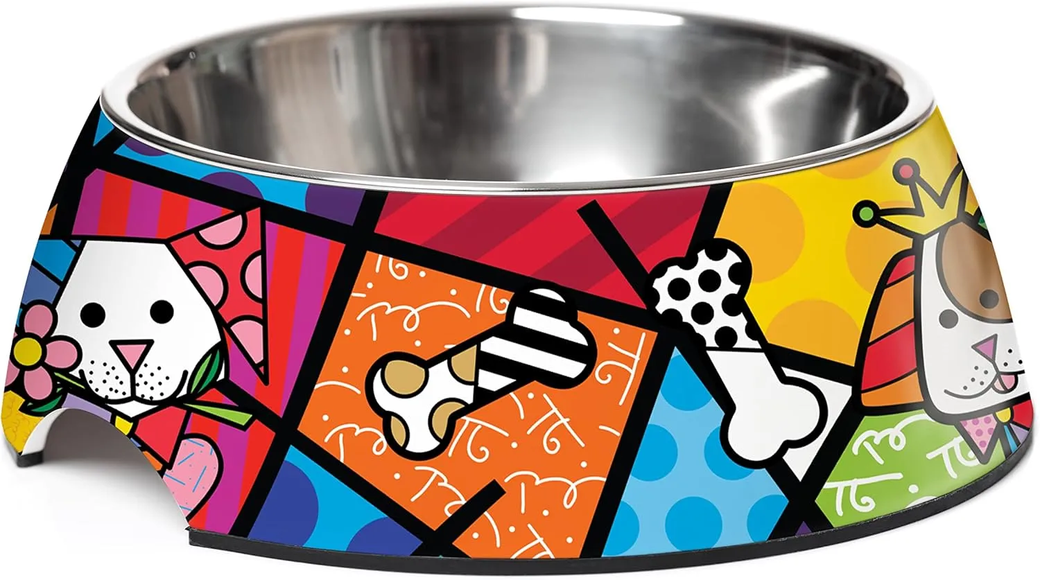 Romero Britto Pet Bowl - Artsy & Washable Food-Grade Stainless Steel Dish for Dogs & Cats, Dog Landscape, Perfect Portion for Food & Water, Great for Small, Medium, Large Breeds (Medium)