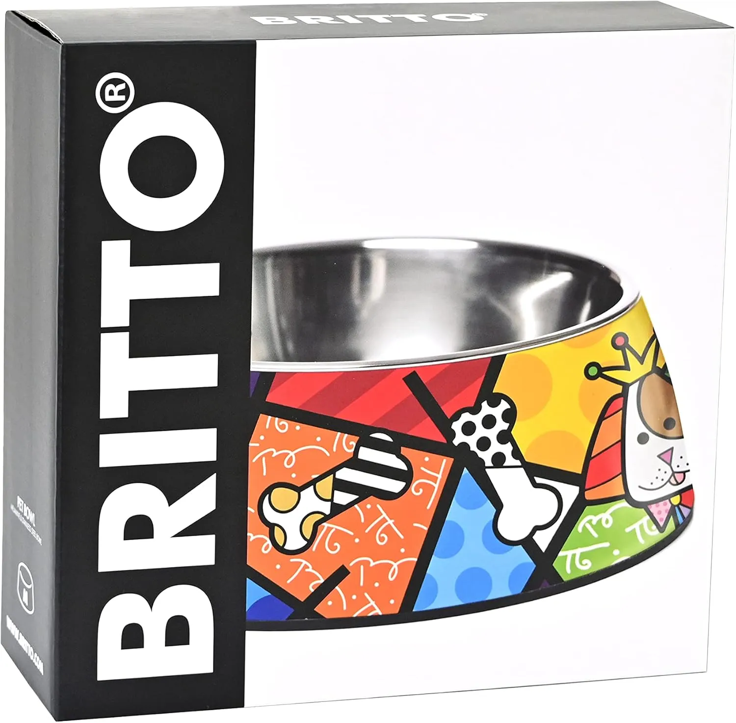 Romero Britto Pet Bowl - Artsy & Washable Food-Grade Stainless Steel Dish for Dogs & Cats, Dog Landscape, Perfect Portion for Food & Water, Great for Small, Medium, Large Breeds (Medium)