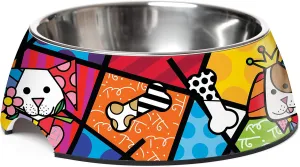 Romero Britto Pet Bowl - Artsy & Washable Food-Grade Stainless Steel Dish for Dogs & Cats, Dog Landscape, Perfect Portion for Food & Water, Great for Small, Medium, Large Breeds (Medium)