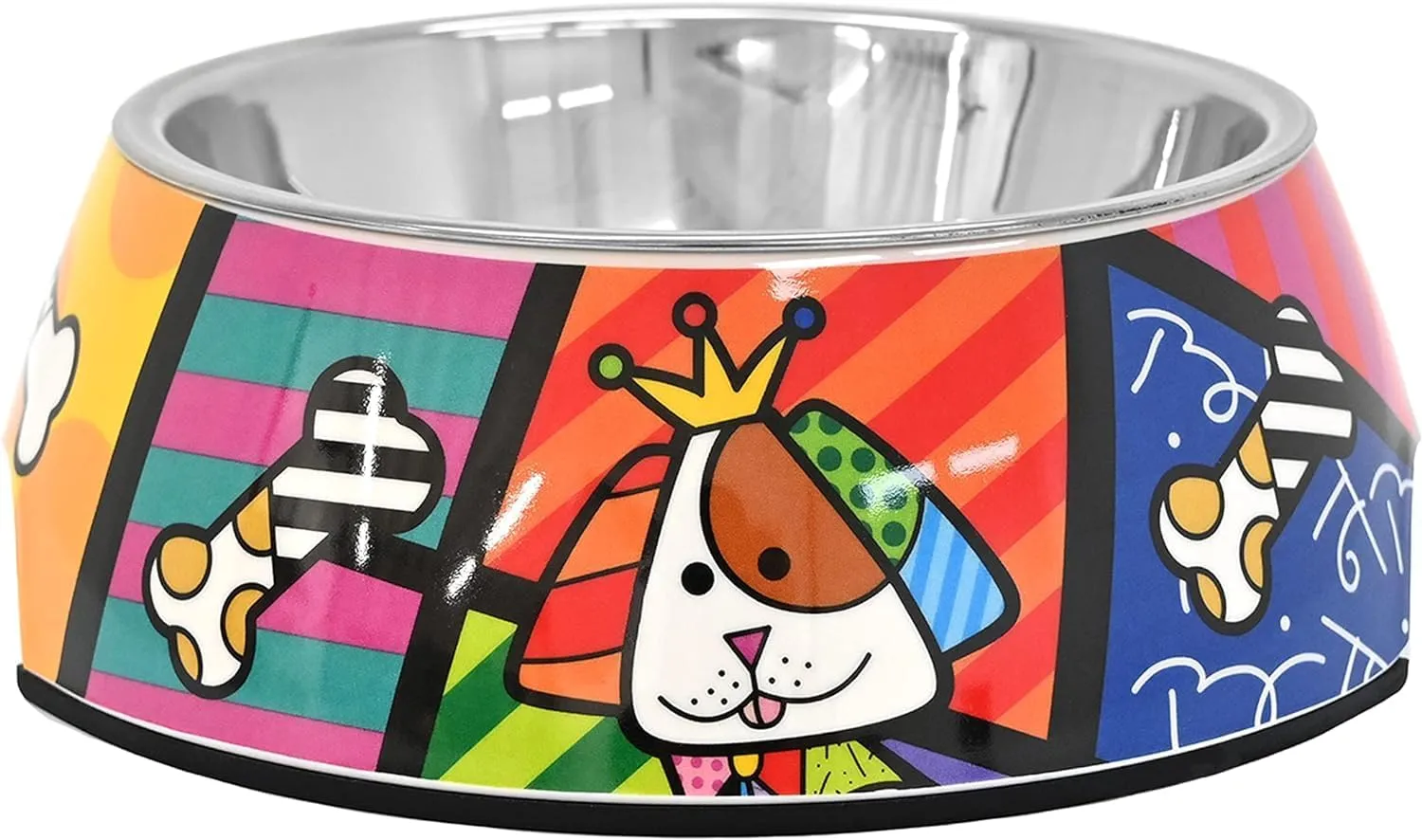 Romero Britto Pet Bowl - Artsy & Washable Food-Grade Stainless Steel Dish for Dogs & Cats, Dog Landscape, Perfect Portion for Food & Water, Great for Small, Medium, Large Breeds (Medium)