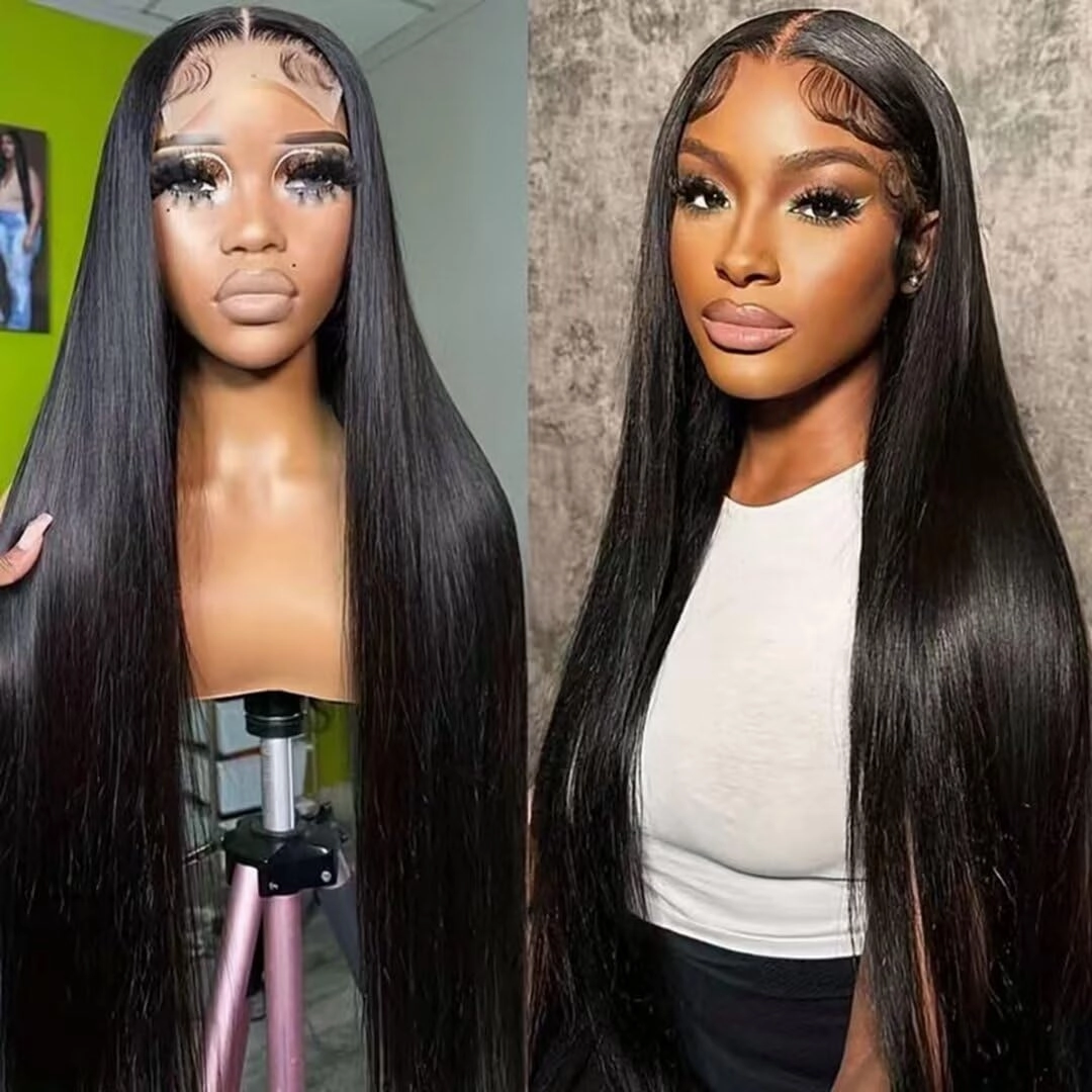 RONGDUOYI 13X6 Lace Front Wigs for Women Black Long Silky Straight Synthetic Hair Glueless Natural Hairline Daily Use Cosplay Wig