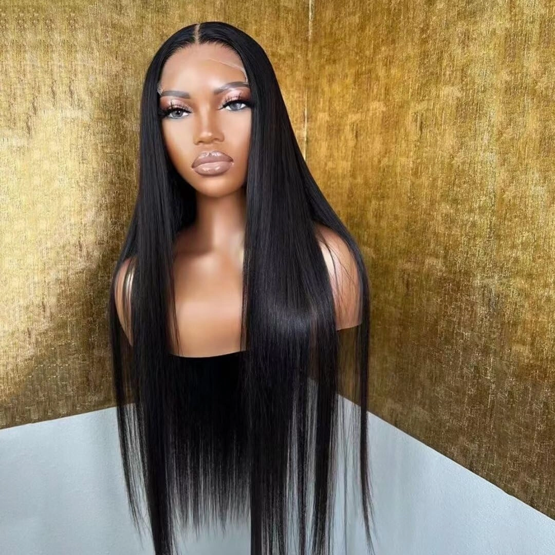 RONGDUOYI 13X6 Lace Front Wigs for Women Black Long Silky Straight Synthetic Hair Glueless Natural Hairline Daily Use Cosplay Wig
