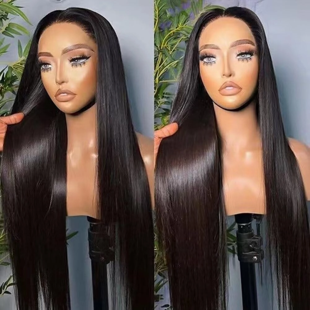 RONGDUOYI 13X6 Lace Front Wigs for Women Black Long Silky Straight Synthetic Hair Glueless Natural Hairline Daily Use Cosplay Wig