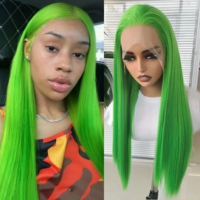 RONGDUOYI New Green Long Straight Wig for Women 13x6 Lace Front Wig Free Part Synthetic Hair Glueless Natural Hairline