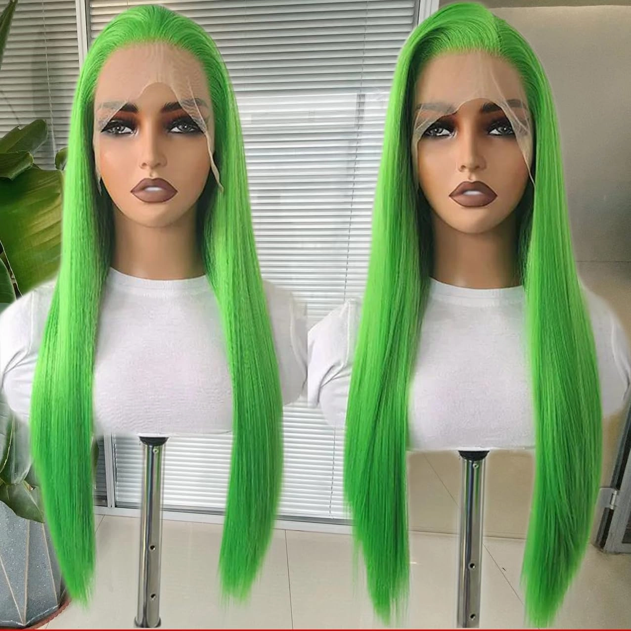 RONGDUOYI New Green Long Straight Wig for Women 13x6 Lace Front Wig Free Part Synthetic Hair Glueless Natural Hairline