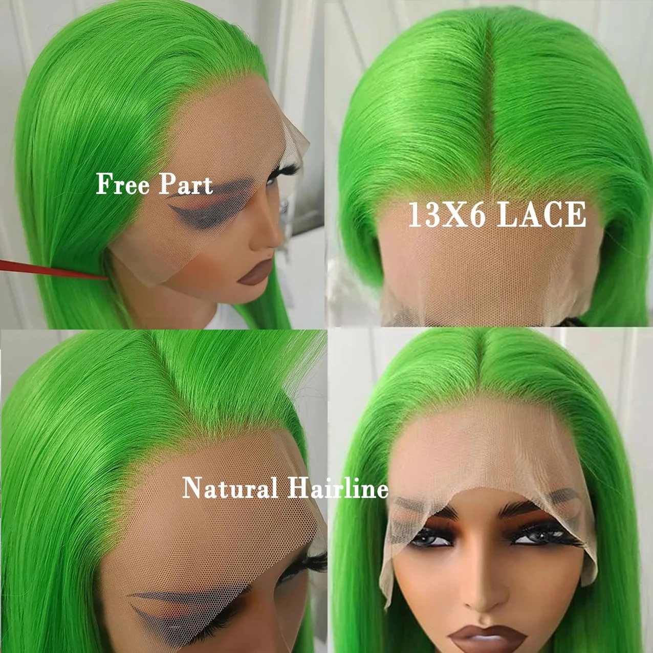 RONGDUOYI New Green Long Straight Wig for Women 13x6 Lace Front Wig Free Part Synthetic Hair Glueless Natural Hairline