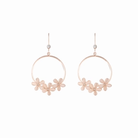 Rose Gold Triple Flower Hoop Drop Earrings