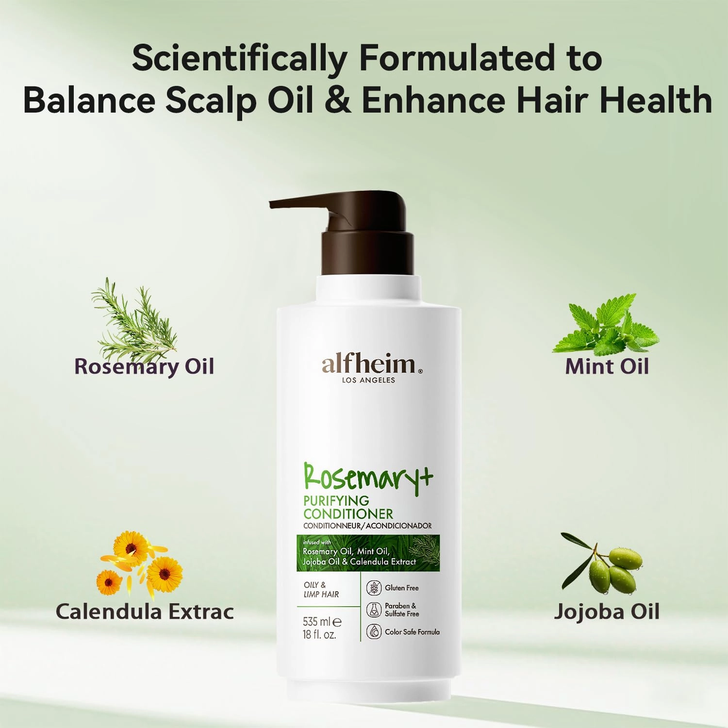 Rosemary  Conditioner | Sulfate-Free Lightweight Hydrating Conditioner for Oily Hair & Scalp | Infused with Rosemary & Peppermint Oil for Scalp Refresh & Hair Softness | 18 fl oz