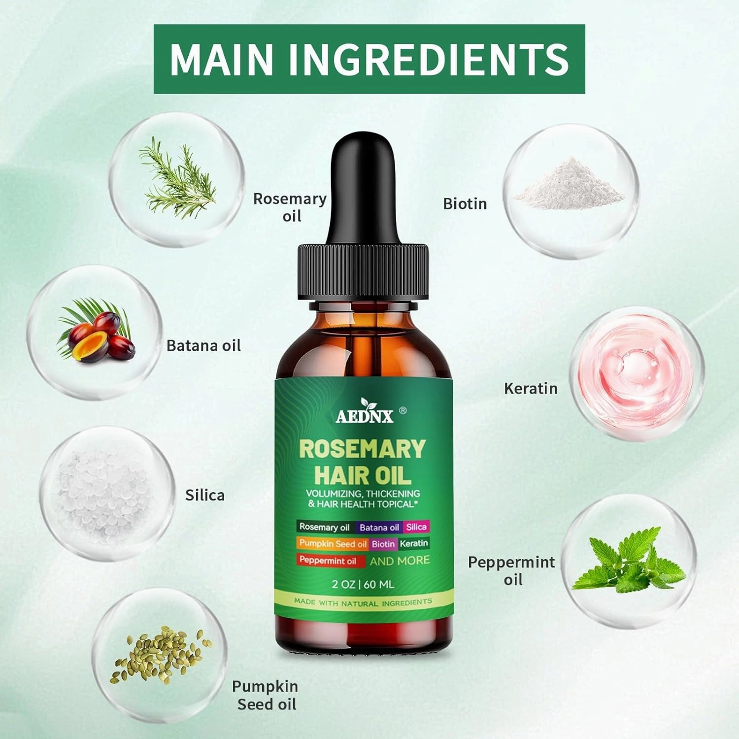 Rosemary Hair Oil For Growth with oil Batana Oil Pumpkin Seed Oil Peppermint Oil Silica Biotin Collagen Keratin Saw Palmetto Horsetail Tea Tree Vit E Aloe Vera Jojoba(1 Pack)