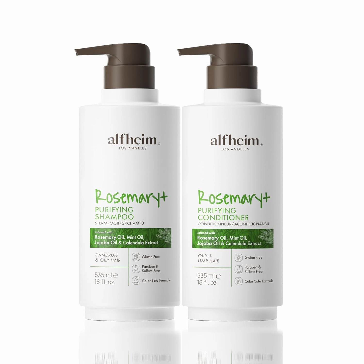 Rosemary  Shampoo & Conditioner Set | Rosemary & Peppermint Oil for Scalp Care & Oil Control | Jojoba & Calendula for Hydration & Shine | Sulfate-Free, Color-Safe | 18oz Each