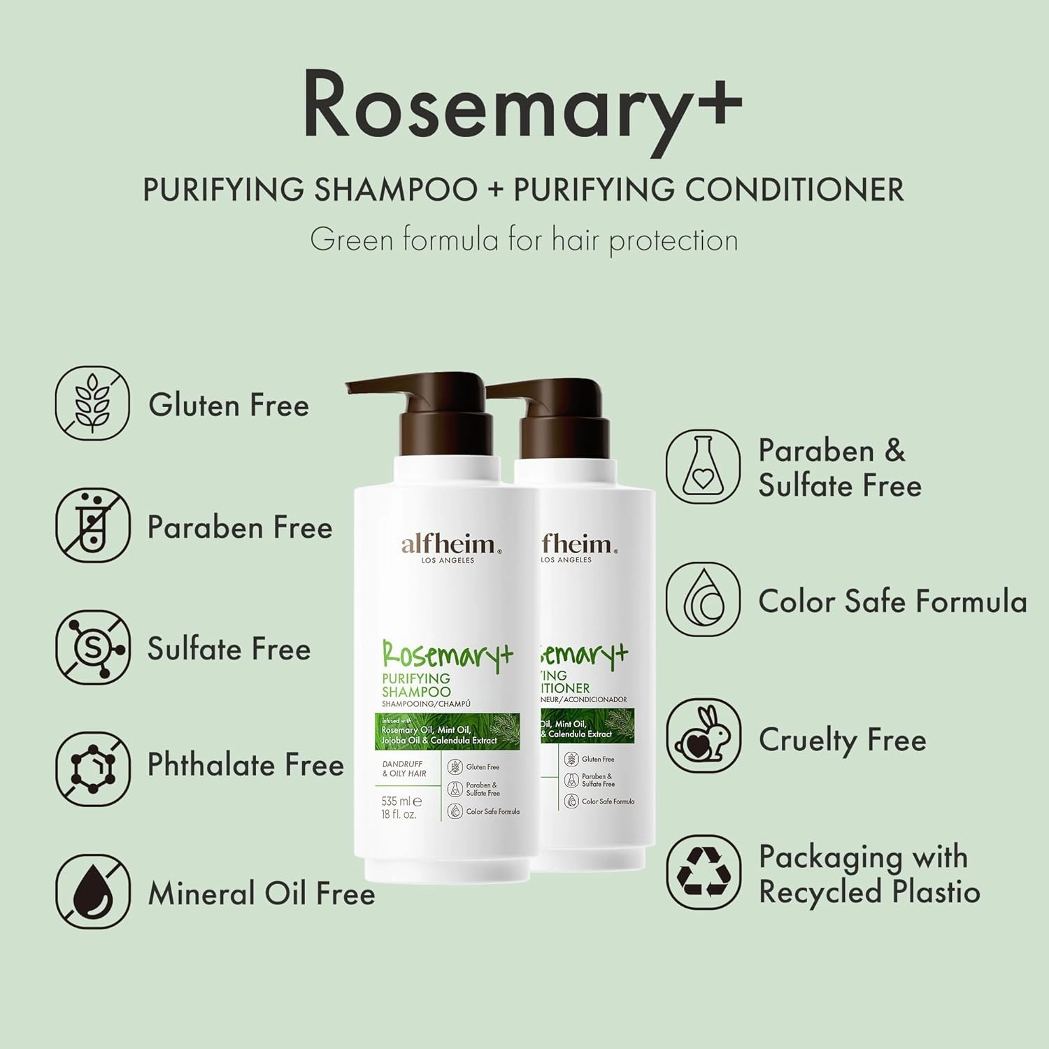 Rosemary  Shampoo & Conditioner Set | Rosemary & Peppermint Oil for Scalp Care & Oil Control | Jojoba & Calendula for Hydration & Shine | Sulfate-Free, Color-Safe | 18oz Each