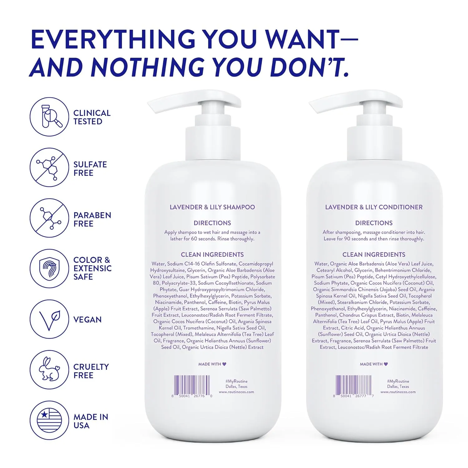 Routine Wellness Anti-Thinning Shampoo and Conditioner Set for Thinning Hair - Biotin DHT Blocker Women & Men - Color Safe Shampoo for Hair Loss & Healthier Hair - Lavender & Lily (Pack of 2)