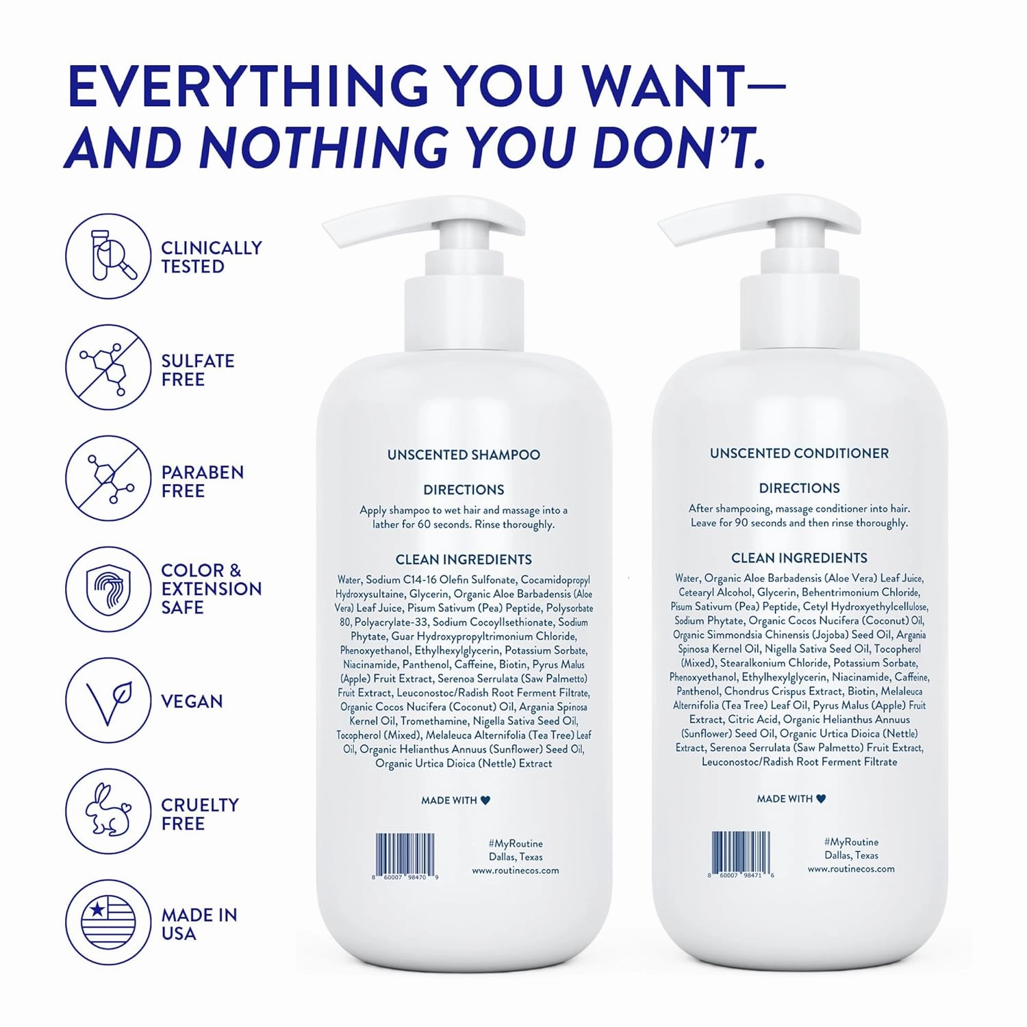 Routine Wellness Shampoo and Conditioner Set and Hair Serum for Thinning Hair - DHT Blocker Women & Men - Color Safe Shampoo for Hair Loss & Healthier Hair - Unscented Set   Serum
