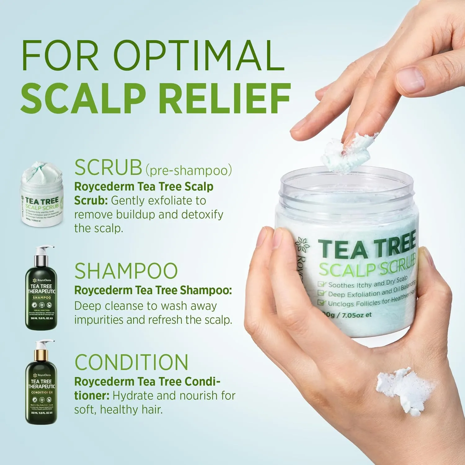 Roycederm Tea Tree Antifungal Shampoo and Conditioner: Complete Scalp Care Solution for Folliculitis, Dry, Itchy, and Flaky Scalp - Infused with Tea Tree Oil, Paraben & Sulfate Free