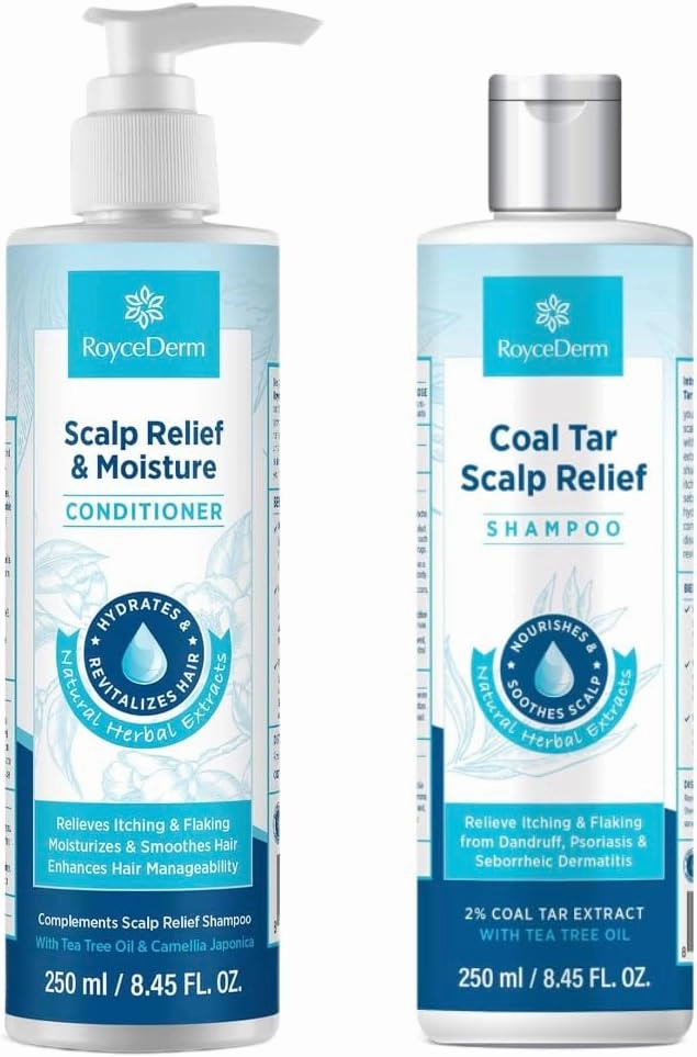 Roycederm Scalp Relief & Hydration Bundle: Medicated Psoriasis Shampoo   Scalp Moisture Conditioner