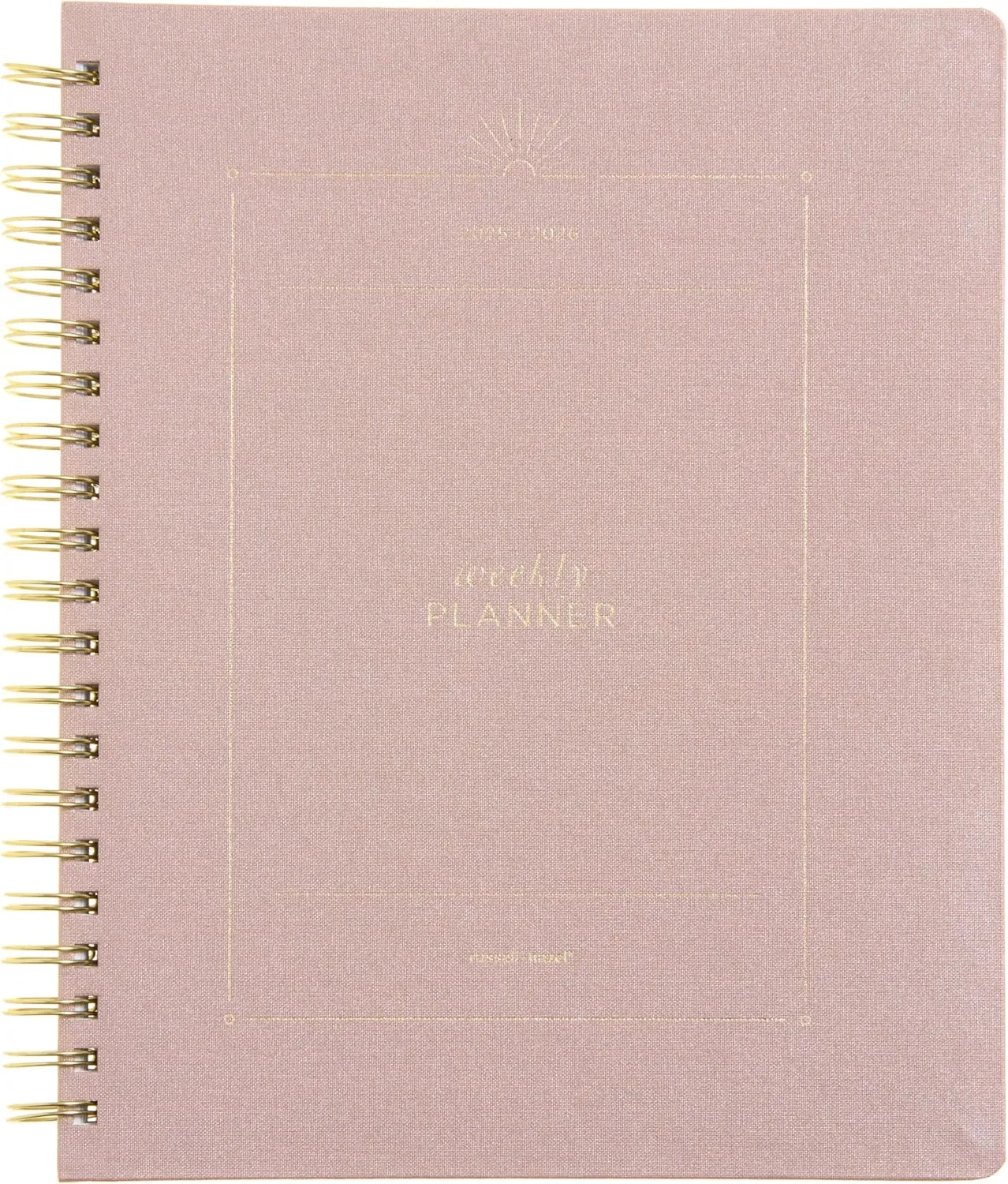 russell hazel 2025-2026 Weekly Planner, Gold Spiral Blush Bookcloth, 9.1" x 11.2", July 2025 - June 2026, Features 52 Weekly Spreads, 1-Count